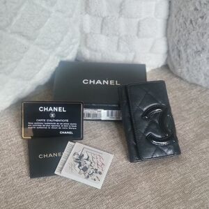 Chanel Quilted Matelasse Cc Logo Black Lambskin 6 Key Card Case